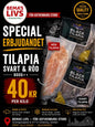 Hel tilapia svart/röd 800G ++